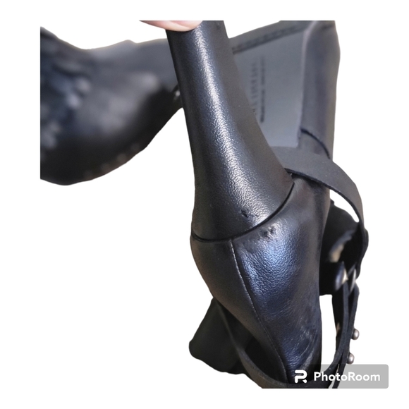 Freda salvador BLACK LEATHER HARNESS FRINGES OPEN TOE ANKLE BOOTS WOMEN’… - Picture 13 of 16